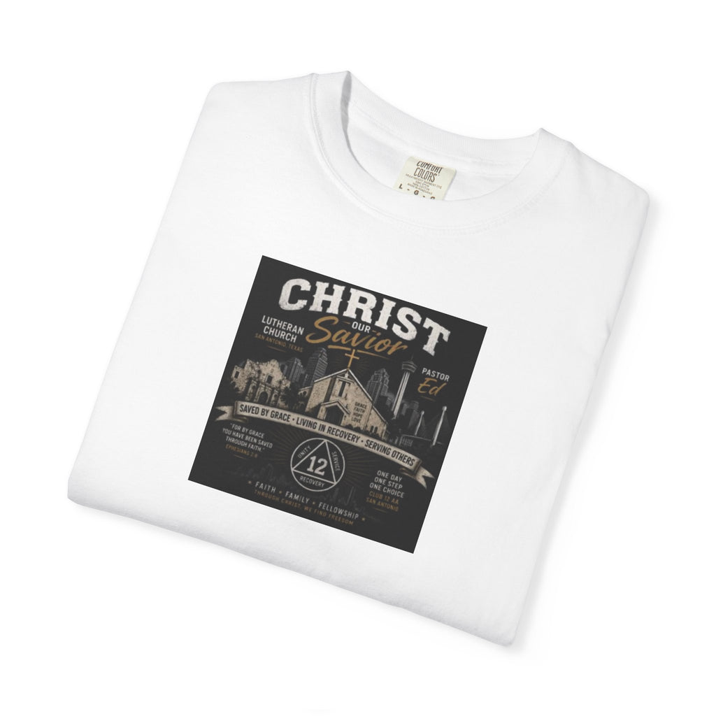 Christian Church Graphic T-Shirt — "Christ Lives" Vintage Nativity Tee