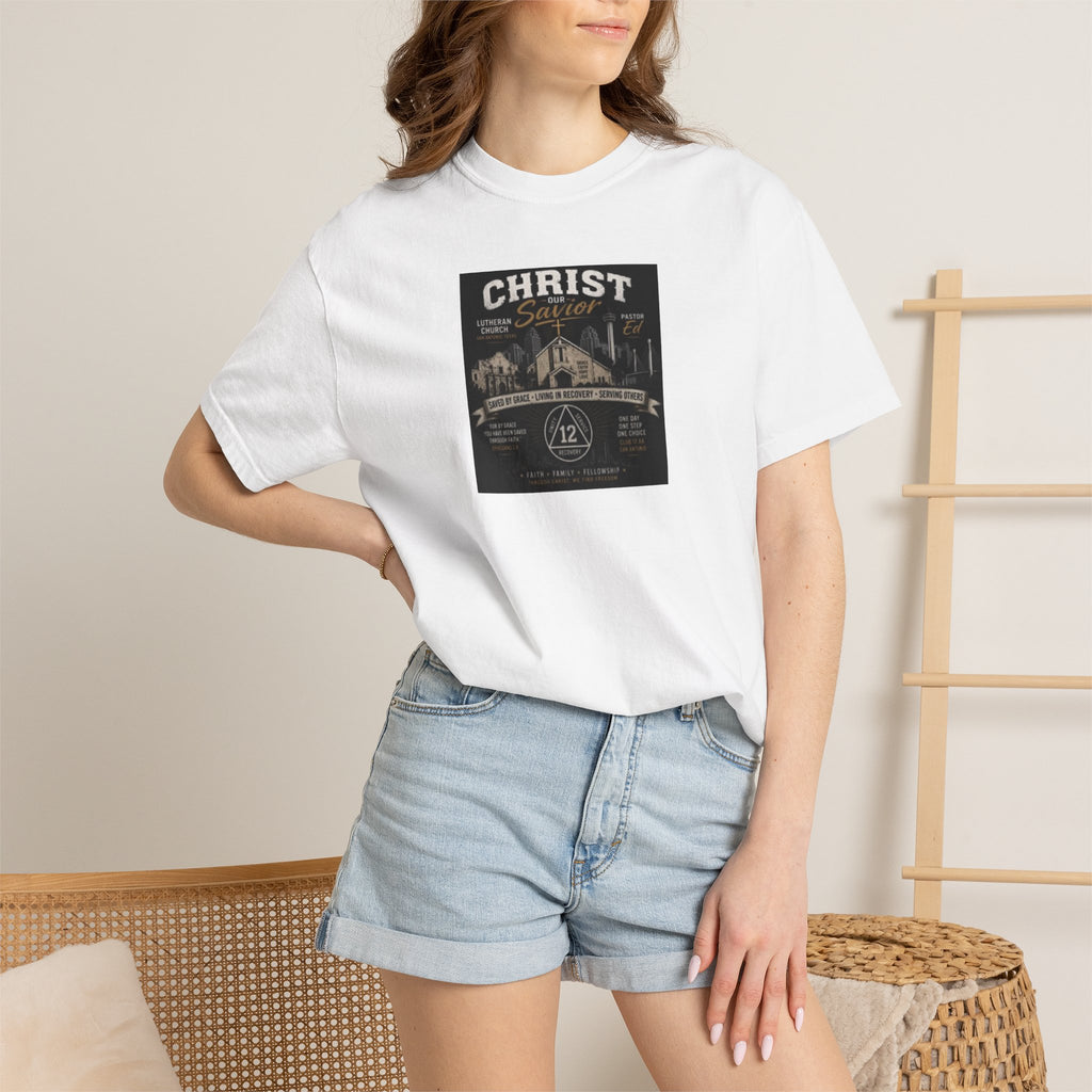 Christian Church Graphic T-Shirt — "Christ Lives" Vintage Nativity Tee