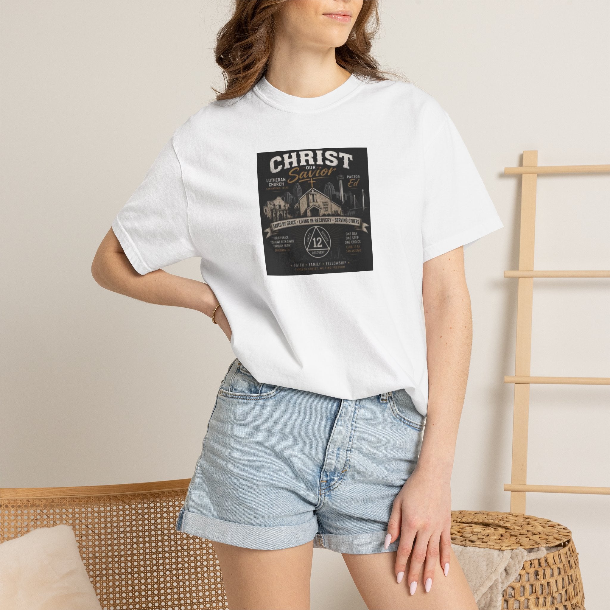 Christian Church Graphic T-Shirt — "Christ Lives" Vintage Nativity Tee