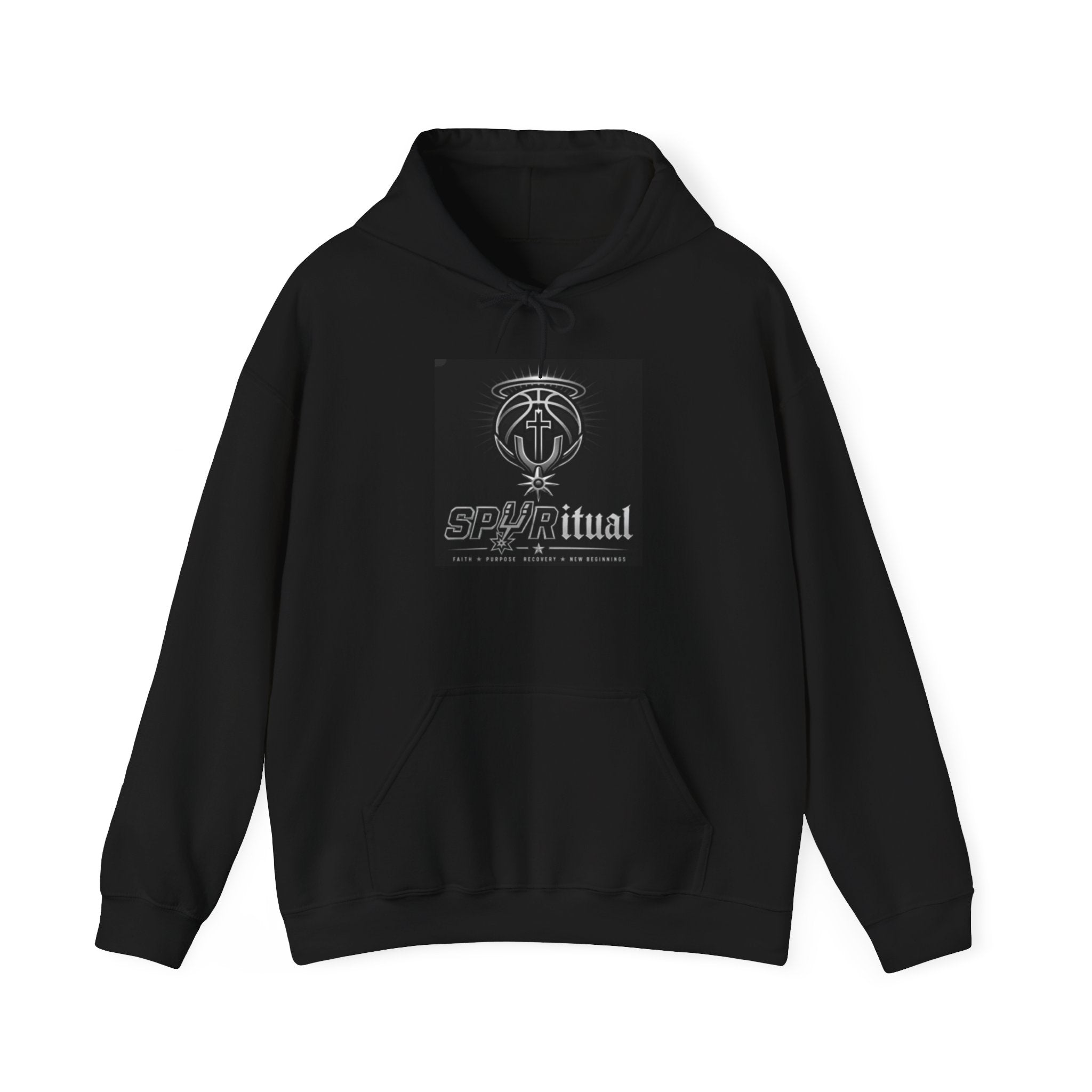 Spiriritual Logo Hoodie — Minimalist Black Square Graphic Sweatshirt