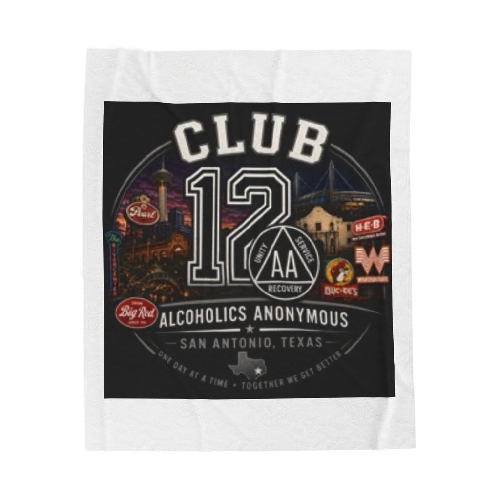 Club 12 AA Recovery Velveteen Plush Blanket — Alcoholics Anonymous San Antonio Comfort Throw