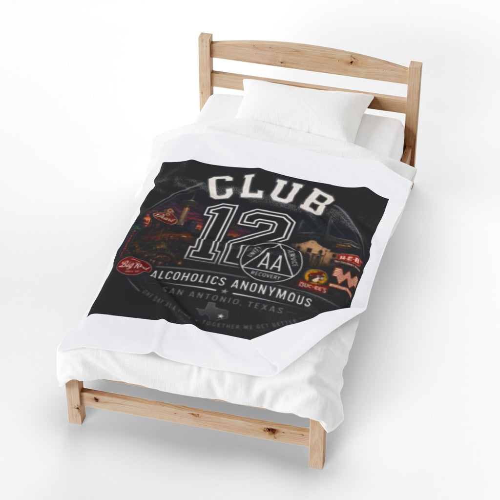 Club 12 AA Recovery Velveteen Plush Blanket — Alcoholics Anonymous San Antonio Comfort Throw