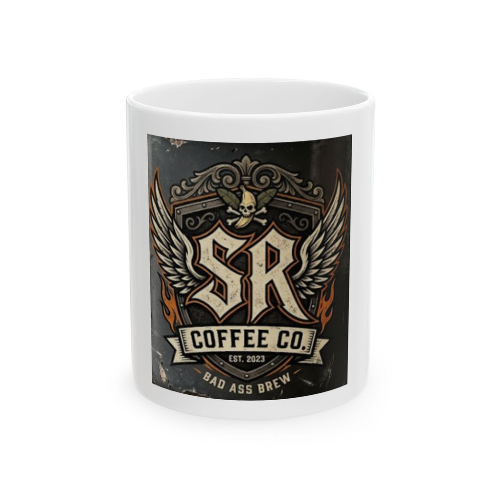 SR Coffee Co. 'Bad Ass Brew' Ceramic Mug — Vintage Biker Coffee Cup (11oz, 15oz)