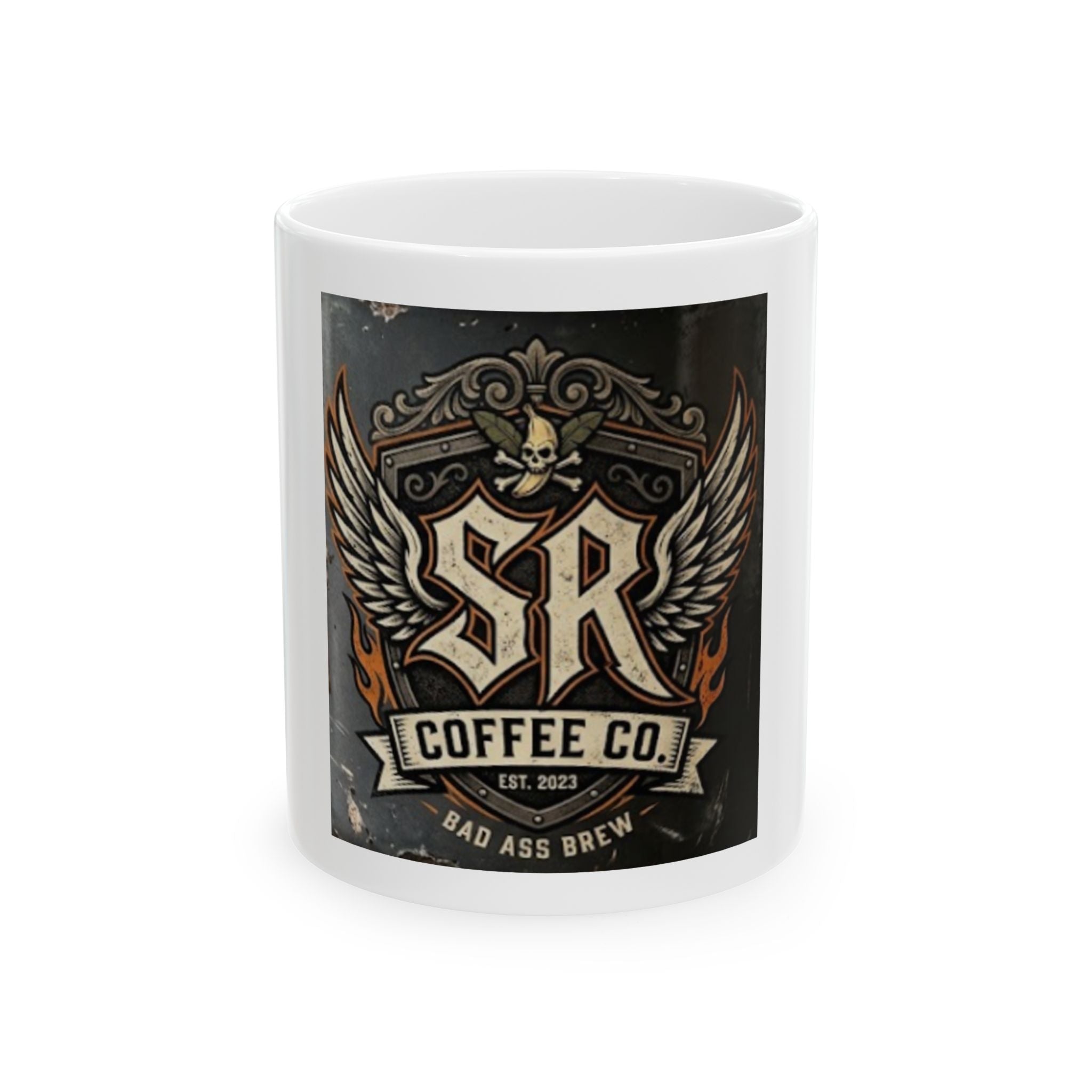 SR Coffee Co. 'Bad Ass Brew' Ceramic Mug — Vintage Biker Coffee Cup (11oz, 15oz)