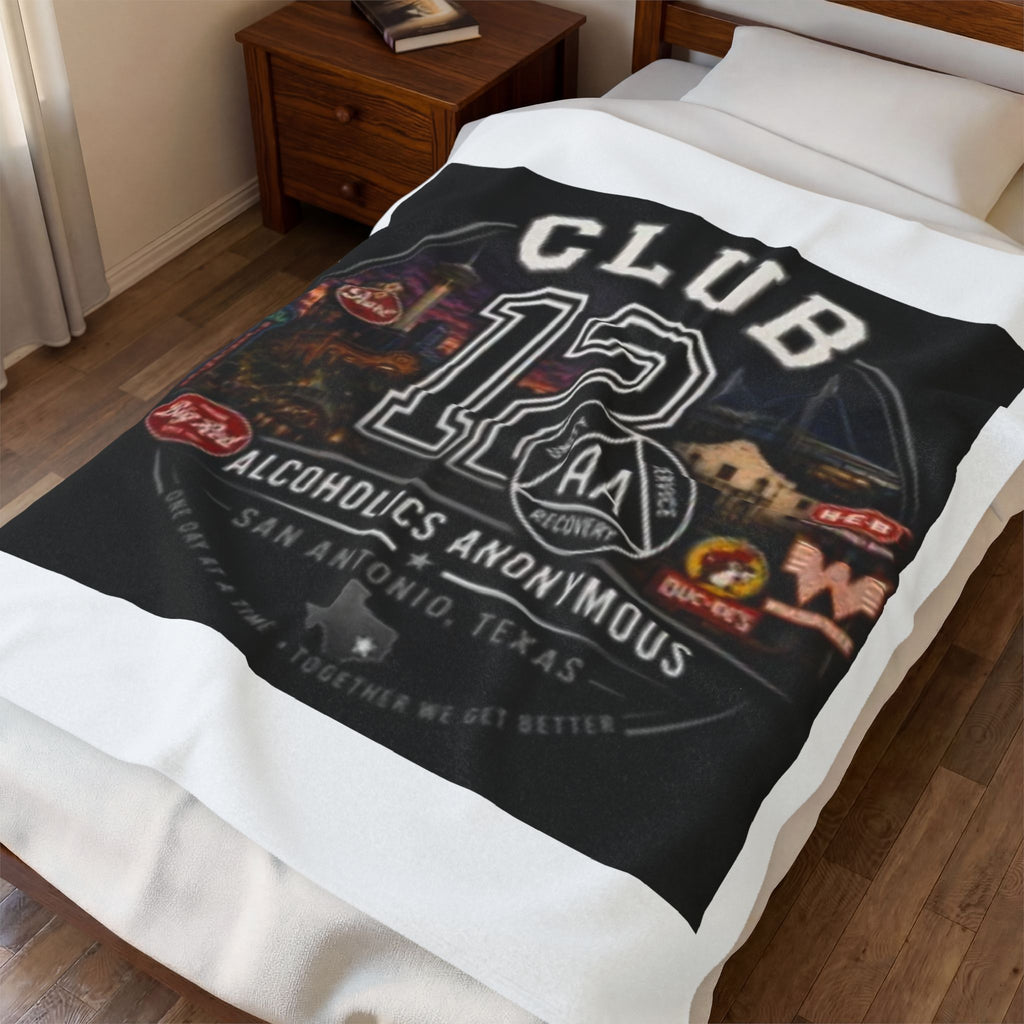 Club 12 AA Recovery Velveteen Plush Blanket — Alcoholics Anonymous San Antonio Comfort Throw