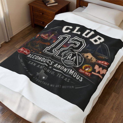 Club 12 AA Recovery Velveteen Plush Blanket — Alcoholics Anonymous San Antonio Comfort Throw